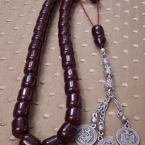 Bakelite Komboloi used, 33-bead Syrian origin with traditional metal finish