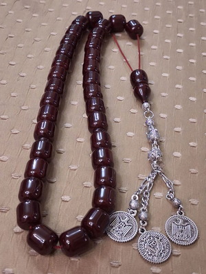 Bakelite Komboloi used, 33-bead Syrian origin with traditional metal finish