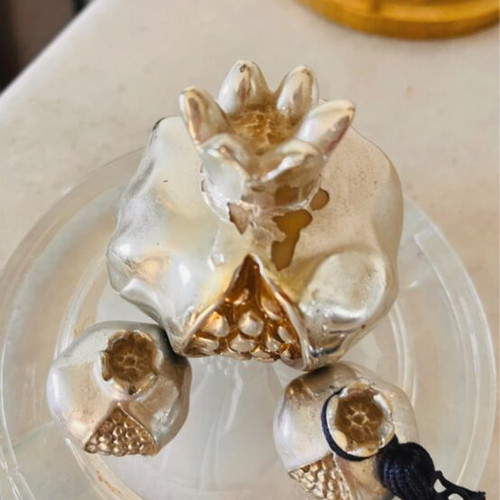 Decorative Pomegranate Set used, silver tone with gold details