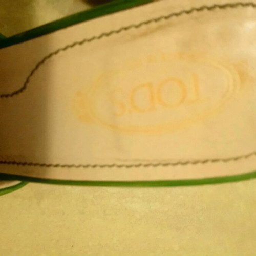 Tod's sandals used, beige and green with wooden heel, size 36.5