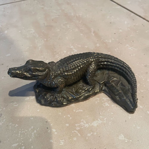 Crocodile figurine used, metal alloy for desk