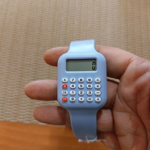 Watch with calculator new, digital, blue silicone strap