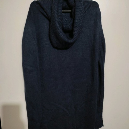 Long knitted sweater new, dark blue with rolled neck