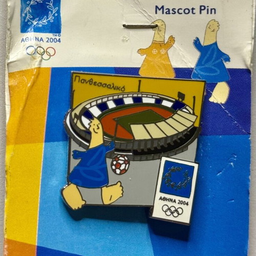 Athens 2004 Olympic Pin with Phoebus Mascot and Panthessaliko Stadium