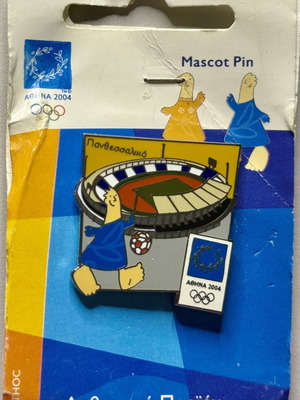 Athens 2004 Olympic Pin with Phoebus Mascot and Panthessaliko Stadium