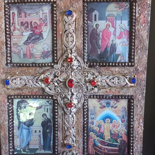 Handmade wooden icon new, earthly life of Theotokos 35×24 cm
