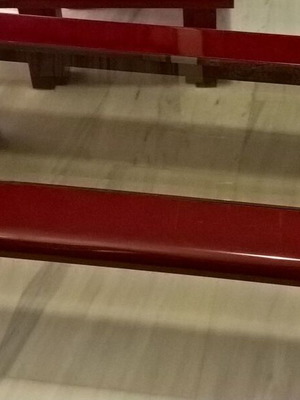 Τραπεζάκι κεντρικό σαλονιού μεταχειρισμένο, λακαρισμένο μασίφ MDF, κόκκινο-κινέζικο