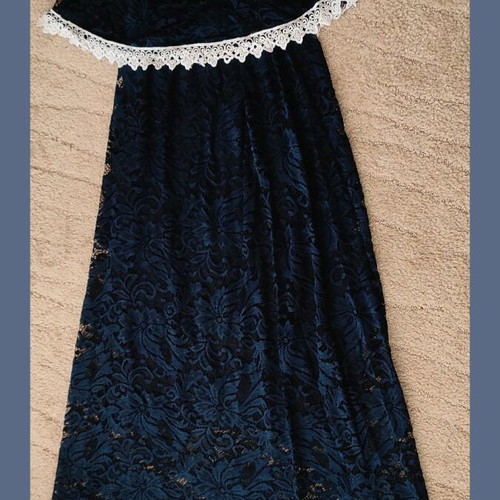 Maxi strapless navy blue dress with lace
