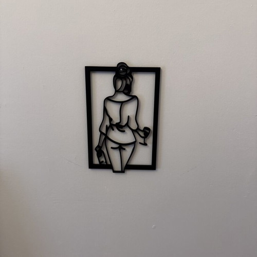 Minimal line art wall decor woman with wine