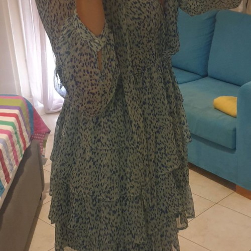Long-sleeve blue green dress used Zara, size S