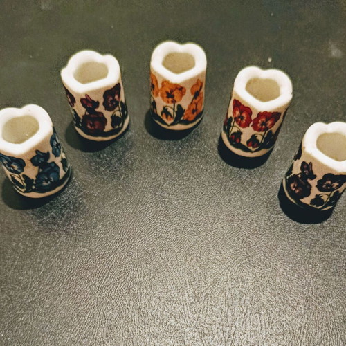 Set of 5 Vintage Mini Porcelain Thimble Candle Holders