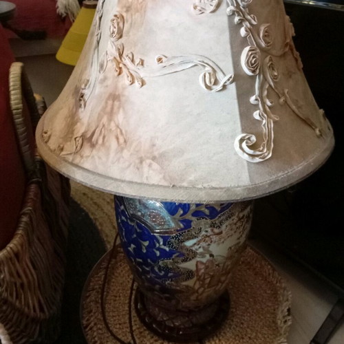 Satsuma vase lamp used, with shade and base