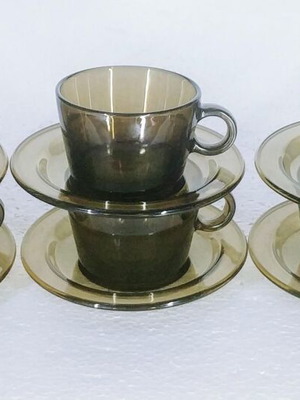 Vereco coffee cups set of 6, like new, brown smoked 70s