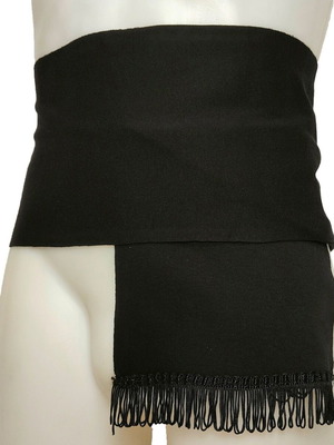 Traditional men's black belt with fringes, elastic cotton MARK229