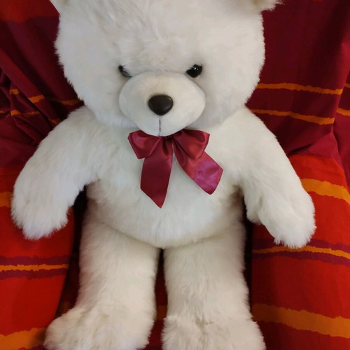 Stuffed bear 80cm like new with red bow