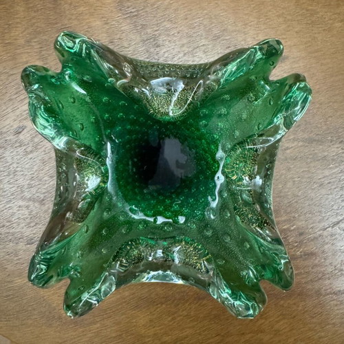 Murano bowl green like new with gold dust vintage 1930