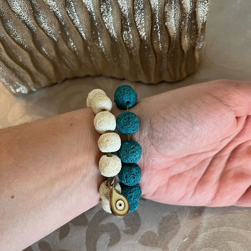 Bracelets with stones used, set of 2, white and turquoise