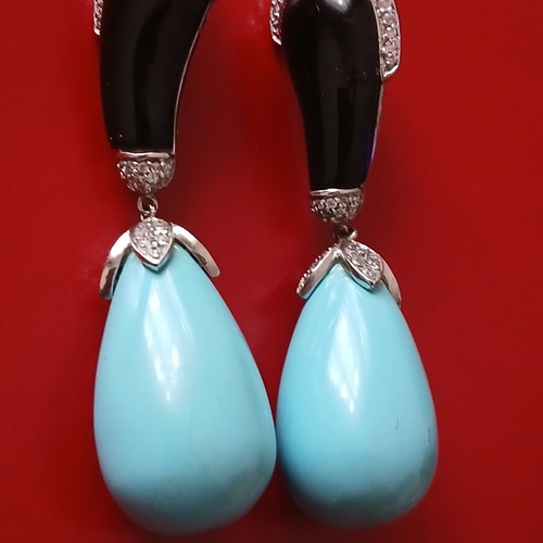Large evening earrings 6 cm silver 925 with semiprecious stones
