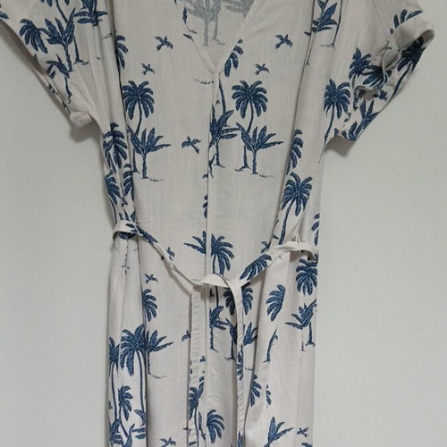 H&M linen dress like new, white and blue, size M