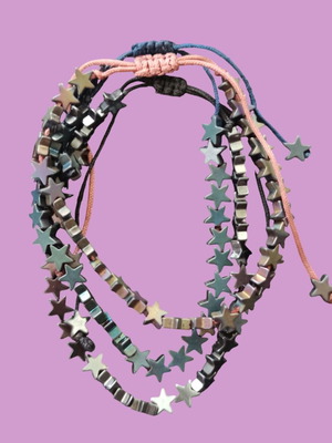 Set of 3 hematite bead bracelets star-shaped like new
