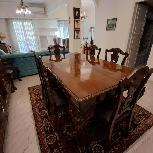 Dining table set like new with chairs and buffet