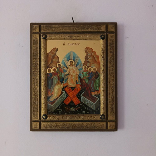 Handmade wood-carved icon of saints "The Resurrection" like new