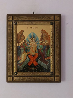Handmade wood-carved icon of saints "The Resurrection" like new
