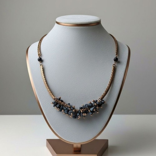 Vintage necklace with broken chain and black-gray-gold beads like new