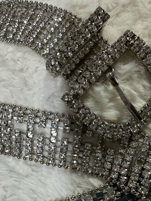 Ζώνη Glitter Stras μεταχειρισμένη, ασημί, ένα μέγεθος, Zara