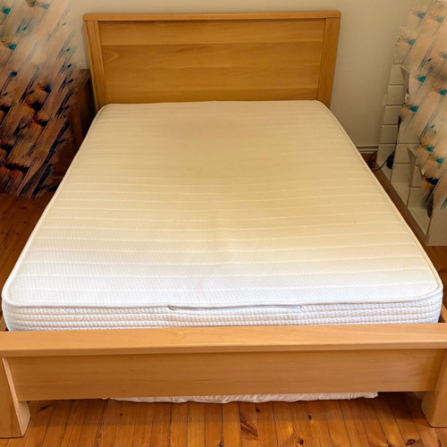 Solid beech double bed with latex mattress, Candia