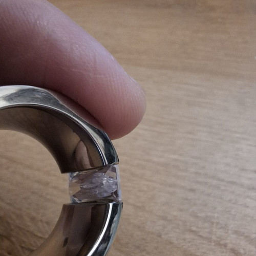 Ring size 10 stainless steel with clear zirconia, like new