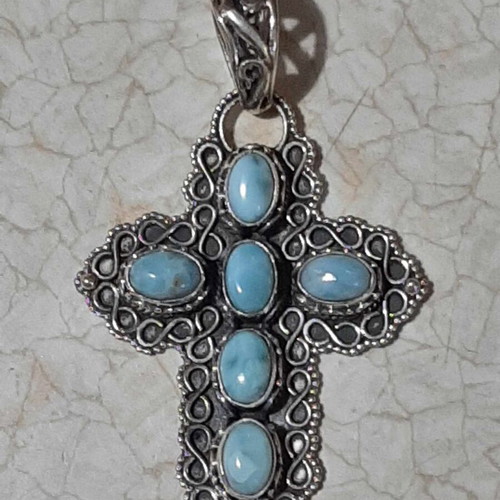 Silver 925 cross with larimar in antique style new