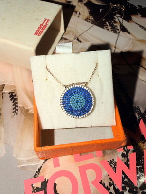 Silver Necklace Pink Gold Plated Blue Evil Eye 925 Used