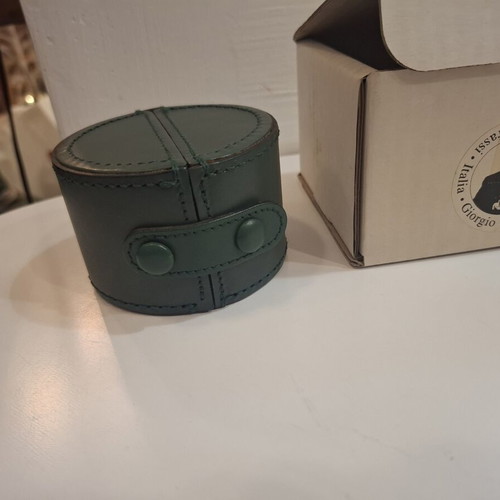 Cylindrical leather vintage travel case with small clock by Giorgio Pizzitutti