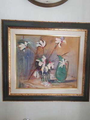 Oil painting on canvas "Cyclamens" used with frame 53x45cm