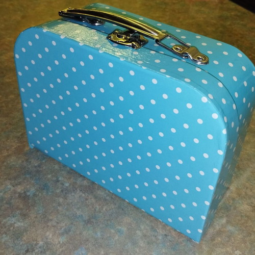 Mini Paper Suitcase Turquoise Polka Dot New