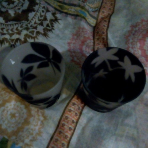 Decorative used opaline tealight holder with lotus flower and two small tealights
