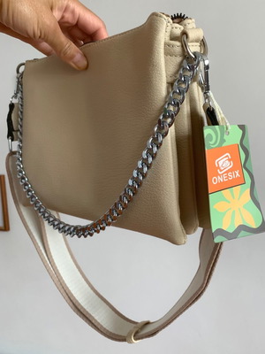 Crossbody bag new, beige with adjustable textile strap