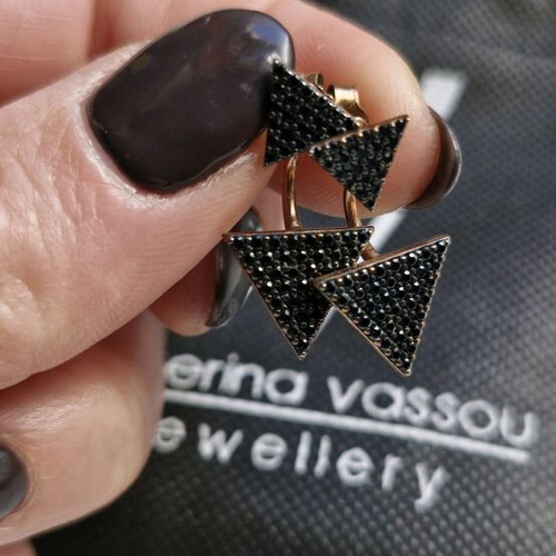 Katerina Vassou earrings silver 925 with black crystals used