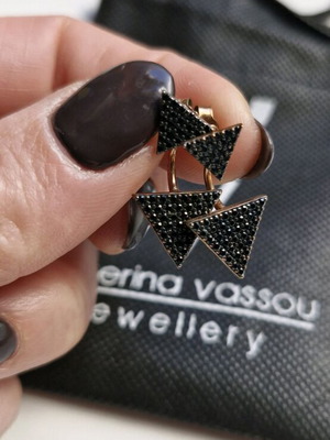 Katerina Vassou earrings used, 925 silver with black crystals