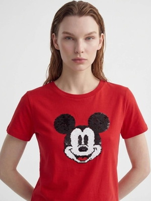 Μπλούζα Magic Flip H&M σαν καινούργιο, κόκκινη με πούλιες Mickey Mouse