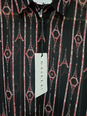 Gaëlle Paris Sheer Shirt New, Size L, Black and Red
