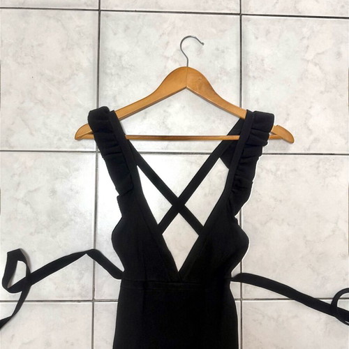 Bershka dress new, midi black bodycon with open back and V neck