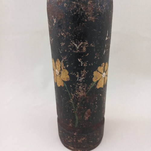 Old empty shell vase with painting, possibly Balkan or Asia Minor campaign period