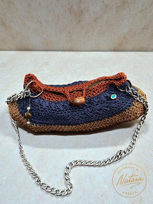 Handmade Shoulder Bag Long Blue and Brown New