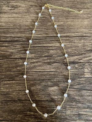 Ατσάλινο κολιέ με πέρλες καινούργιο χρυσαφί