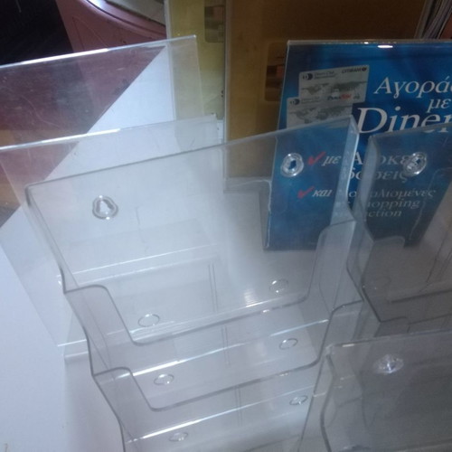 Plexiglass stands for prints and signs used, pack of 31 pieces