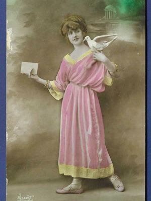 Vintage postcard Girl with dove used