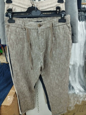Men's Linen Pants NS-7778 Brown Modern with Drawstrings