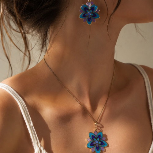 Lotus Bloom Handmade UV Resin Earrings and Necklace Set